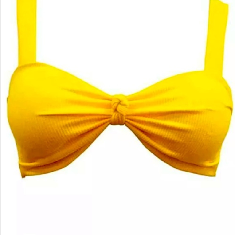 NWT [LARGEBERRY] Ribbed Tie Knot High Waisted Yellow Bikini Womens Medium - Picture 5 of 10